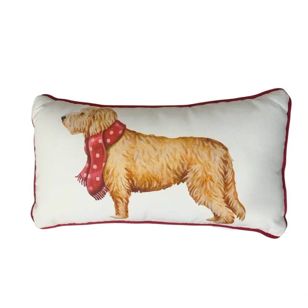 Martha Stewart Goldendoodle Red Scarf Christmas‎ Throw Pillow